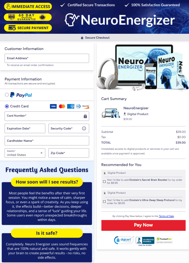 Neuro Energizer secure checkout